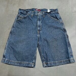 VTG Faded Glory Carpenter Shorts Mens 32 Blue Denim Utility Workwear Hammer Loop